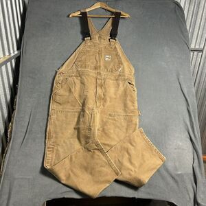 VTG Carhartt  Brown‎ Canvas Duck Bib Overalls Men's Size 42 Double Knee-Read